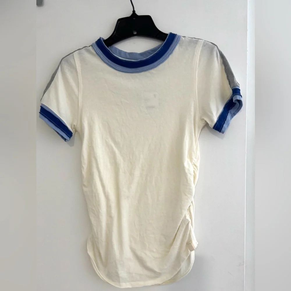 Free People Cream Ringer Tee with Blue Trim